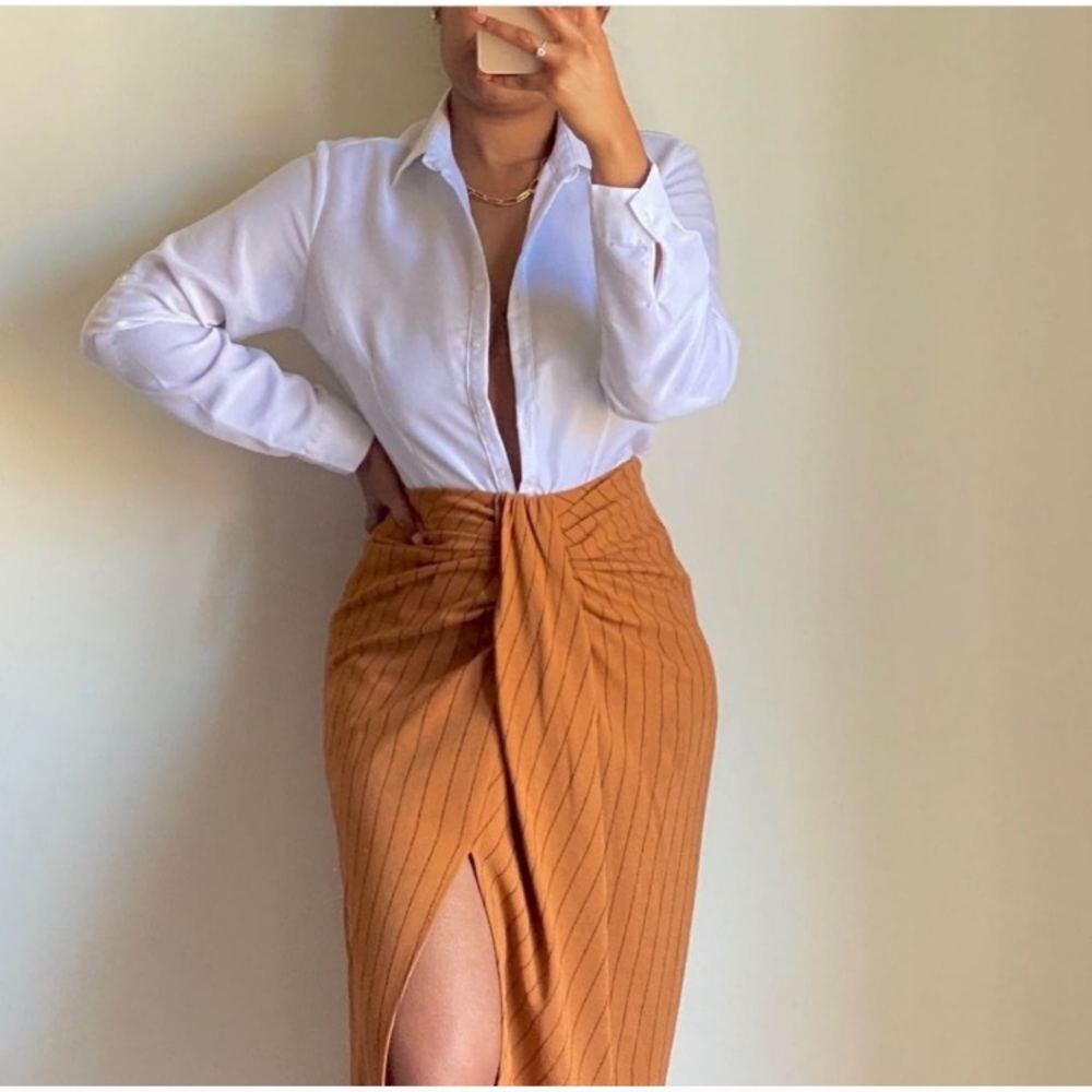 Zara Rust Pinstripe Midi Skirt